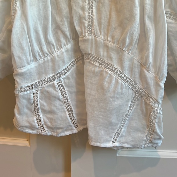 Frame Inset Lace Gathered Seam Top, Size S, White - Picture 9 of 11